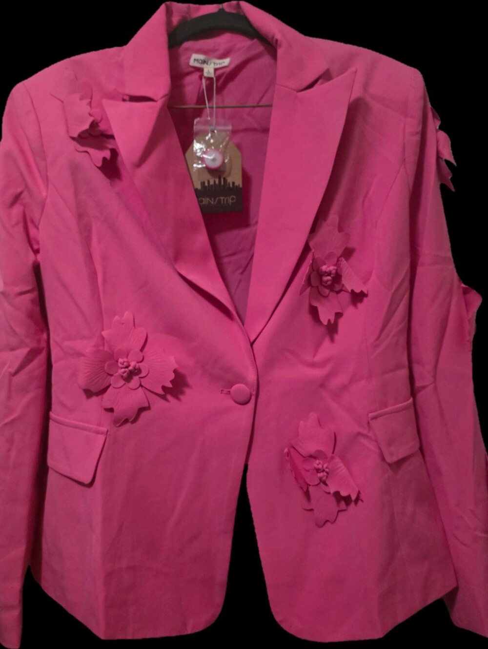 Main Strip Hot Pink Floral Appliqué Blazer